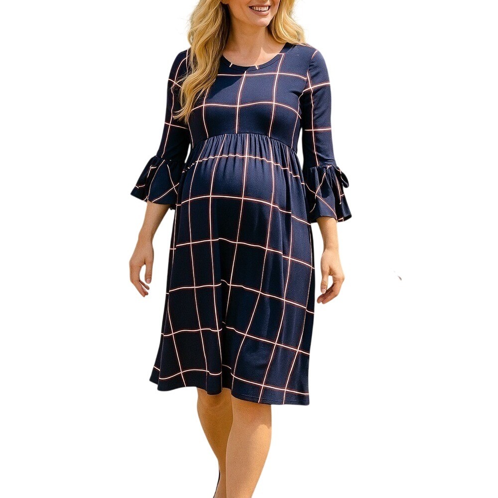 Mom & Company Blue/Red/White Maternity Dress w/ Bell Sleeves NWT